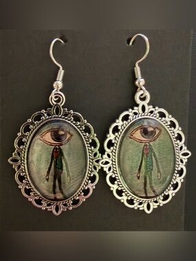 Weird Eye Head Surrealism Artsy Earrings